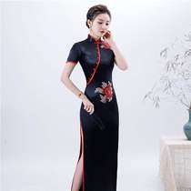 20 new red extended cheongsam peony hot diamond waist slim fit improved large size catwalk performance banquet etiquette