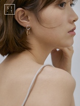 Mrs. Shen S925 sterling silver cold wind irregular double round ring earrings female Korean personality simple versatile ear jewelry