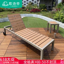Beach chair Outdoor Lying Bed Pool Deck Chair Balcony Patio Casual Swimming Pool Lying Bed Folding Outdoor Plastic Wood Reclining Chair