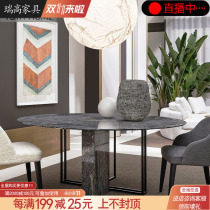 Nordic marble dining table 6 people 8 people modern simple household dining table round with turntable creative stainless steel table