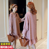  Net red maternity clothes Autumn spring and autumn hot mom fashion mid-length autumn clothes Western style loose belly cover dress
