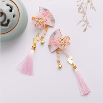 Hanfu costume fan hairclip edge clip Cherry Blossom Girl Cute Super fairy Chinese style Joker headdress tassel accessories