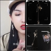 ins cool European and American style hand made long key lock earrings without ear hole ear clip Pin Pin ear drop Zhang Kaiyi same model