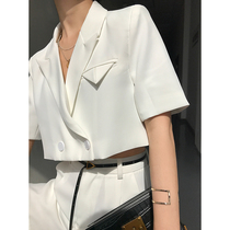 ACUP short drape suit suit Short Sleeve Jacket Womens 2021 new summer thin suit two-piece top