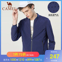 Camel mens 2021 spring mens solid color cardigan windbreaker baseball collar casual light jacket men