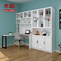Wood Con Modern Wardrobe Bookcase Desk Integrated Desk with desktop Desk Bookshelf Brief Learning Desk 06