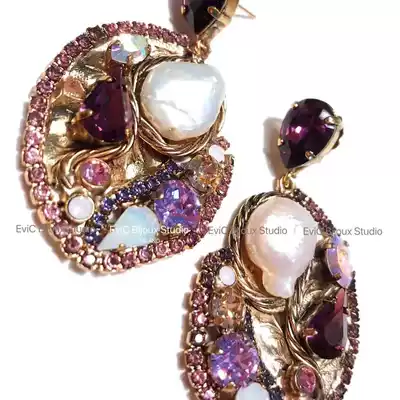Big-name designer 24k gold-plated heterosexual Baroque Pearl Crystal vein earrings