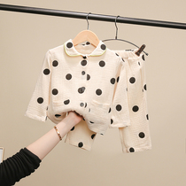 Childrens pajamas spring and autumn childrens clothing girls cotton dots home clothing set boys baby pajamas two sets