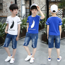 Boys  short-sleeved T-shirt suit Big boy summer clothes 8 8 12 13-year-old primary school boy short-sleeved clothes summer clothes