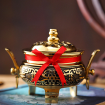 Taiwan pure copper for Buddha incense burner with lid three-legged furnace household offering sandalwood oven incense burner room incense burner
