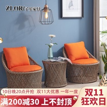 Zile furniture Three pieces of rattan chair leisure table and chair outdoor rattan table and chair coffee combination bedroom table and chair