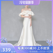 High-end satin face shoulder dress fashion banquet temperament new spring host wedding dress