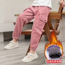 Girls stripens plus velvet padded padded children Winter corduroy leggings casual long