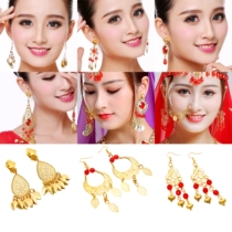 Belly Leather Dance Adult Red Pearl Folk Dance Performance Earrings Clip Accessories Indian Stage Table Performance Hook-Ear Pendant