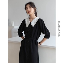 2021 Spring Baby Collar Collared Waist Slim Sweet Salt Dress Female Temperament French Hepburn Skirt