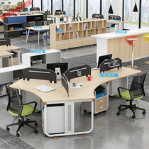 Wood color staff desk Multi-person table and chair combination Simple modern 5 7-person working position screen partition table and chair