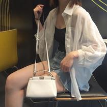 Female students Korean version of long bf loose white shirt top ultra-thin long sleeve chiffon cardigan summer wear