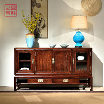 Art franchise Hundred Wins Zambia Blood Sandalwood Dining Side Cabinet Restaurant Ming style two-pumping four doors solid wood (lower shelf)