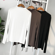 2020 autumn and winter clothing new slim thin half high collar long sleeve base shirt net red solid color wild top T-shirt women