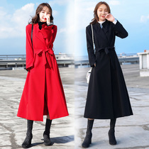 Super long trench coat womens knee loose belt thin big fashion temperament coat extended coat spring and autumn