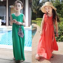Children Womens Dress Cotton Long Skirt 2019 Summer Dress Middle Children Girls Beach Long Dress Princess Dress