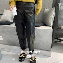 Xixi women Europe station 2020 early winter New waist elastic letter slim leather pants casual pants 39990