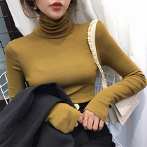 Pile collar high collar bottom shirt woman inside lap 2019 autumn and winter foreign gas Eurostock uphols-up and sweaty thickened t-shirt tide