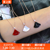 S925 sterling silver small red skirt necklace Female white fritillary niche design fan-shaped clavicle chain net red fan pendant