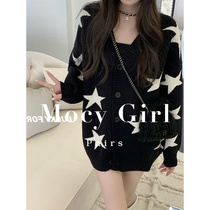 sandro asw black V-collar knitting sweater coat woman 2022 Spring Han Edition relaxed and leisure long coat