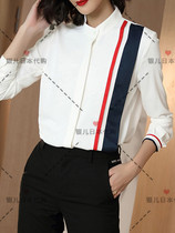 Silver Childrens Day Thom Browne20 Spring Summer TB small stand Genuine Silk Splicing 100 Hitch Temperament Long Sleeve Shirt