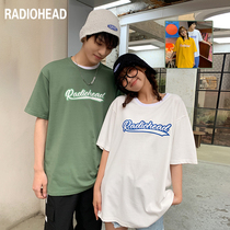 Radiohead loose T-shirt pure cotton simple letters 2021 summer new look white show thin yellow short sleeve top