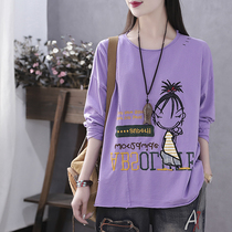 Han Suoyi retro literature 2020 Autumn New coat size Loose Womens patch embroidered flower long sleeve T-shirt women