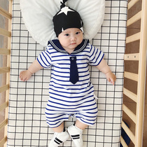 Navy windsuit short sleeve male baby out for summer even body suit summer handsome gas baby one-piece suit and summer clothes baby boy
