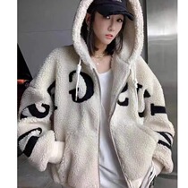Hooded lamb coat womens autumn and winter 2021 Korean version of loose Joker casual plus velvet padded short coat tide