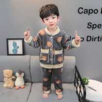 Boys flannel pajamas autumn and winter coral velvet split boybaby baby child thicker winter clothing winter home clothing
