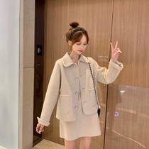 SANDRO Moskoloni Temperament Name Hime Wool Coats Half Body Skirt Suit Women Autumn Winter Fashion Two Sets Ebb