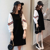 Pregnancy Woman Dress Spring Autumn in the middle of a long style blouse Pregnant Woman Lian dress Dress Spring Fashion Fashion Spicy Mother Personality Foreign Air Suit