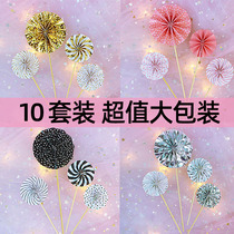 10 Loaded Sunflowers Cake Decoration Inserts Multicolor Mini Paper Fan Flowers Sunflowers Fan Birthday Cake Plugin
