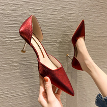 Red Heels Women 2021 New Wedding Shoes Woman Daily Can Wear Bridesmaid Shoes 6cm Pointed Single Shoe Heel