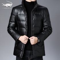 Crocodile down jacket mens short winter collar leather jacket thickened winter wear Young Mens warm jacket