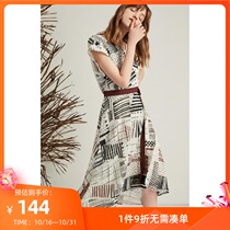 Lily summer New irregular geometric print V neck waist waist short sleeve dress women 119220C7537