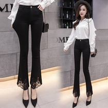 Autumn and winter 2020 new micro-flared pants womens pants black Korean version of micro-flared pants high waist high elastic wide leg nine-point pants