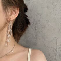 ins transparent chain detachable earrings lukewarm wind silver ear hook long style exaggerated minimalist lock chain ear pendant coarse ear clip