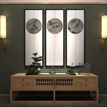 Mountain forest hand-painted ink decorative painting landscape painting triple Chinese style villa vertical living room combination hanging painting