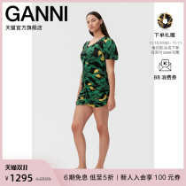 Ganni Womens 2022 New Printed Puff Sleeve Shrinking Slim Short Dress T3216099
