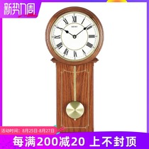  Seiko creative solid wood European style living room retro wall clock art fashion personality pendulum mute clock QXC213