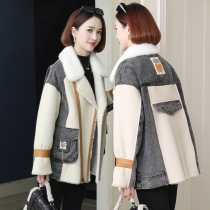 zqqz sheep fur one fur coat womens 2021 new mink fur collar down jacket denim coat 2381