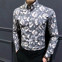 Business boutique flower shirt mens 2021 trend fashion slim outer wear shirt Professional casual free ironing British formal dress