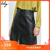 Lily autumn new womens letters handsome black leather sheepskin A short skirt skirt 6935KK