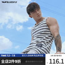 Summer New Pint Fitness Sports Kan Shoulder Sleeveless T-shirt Male Casual Loose Striped Vest training Workmen Short sleeves